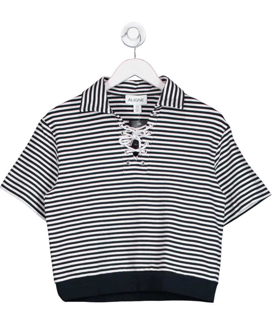 Aligne Blue Arlo Lace - up Striped Top UK 8 - Reliked