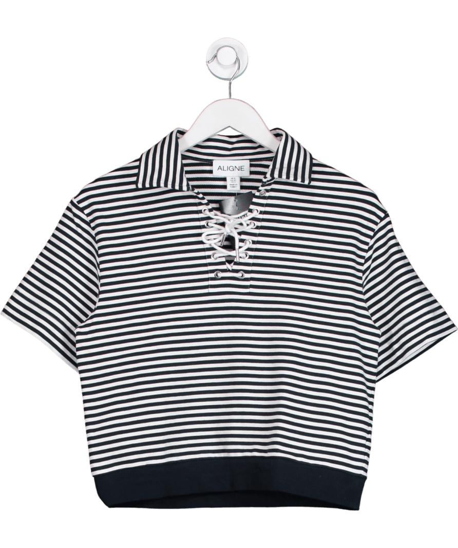 Aligne Blue Arlo Lace - up Striped Top UK 8 - Reliked
