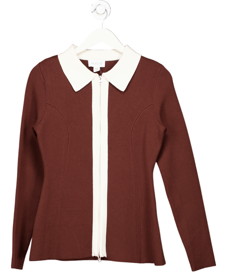 Aligne Brown Isobel Colour Block Waisted Cardigan UK 10 - Reliked