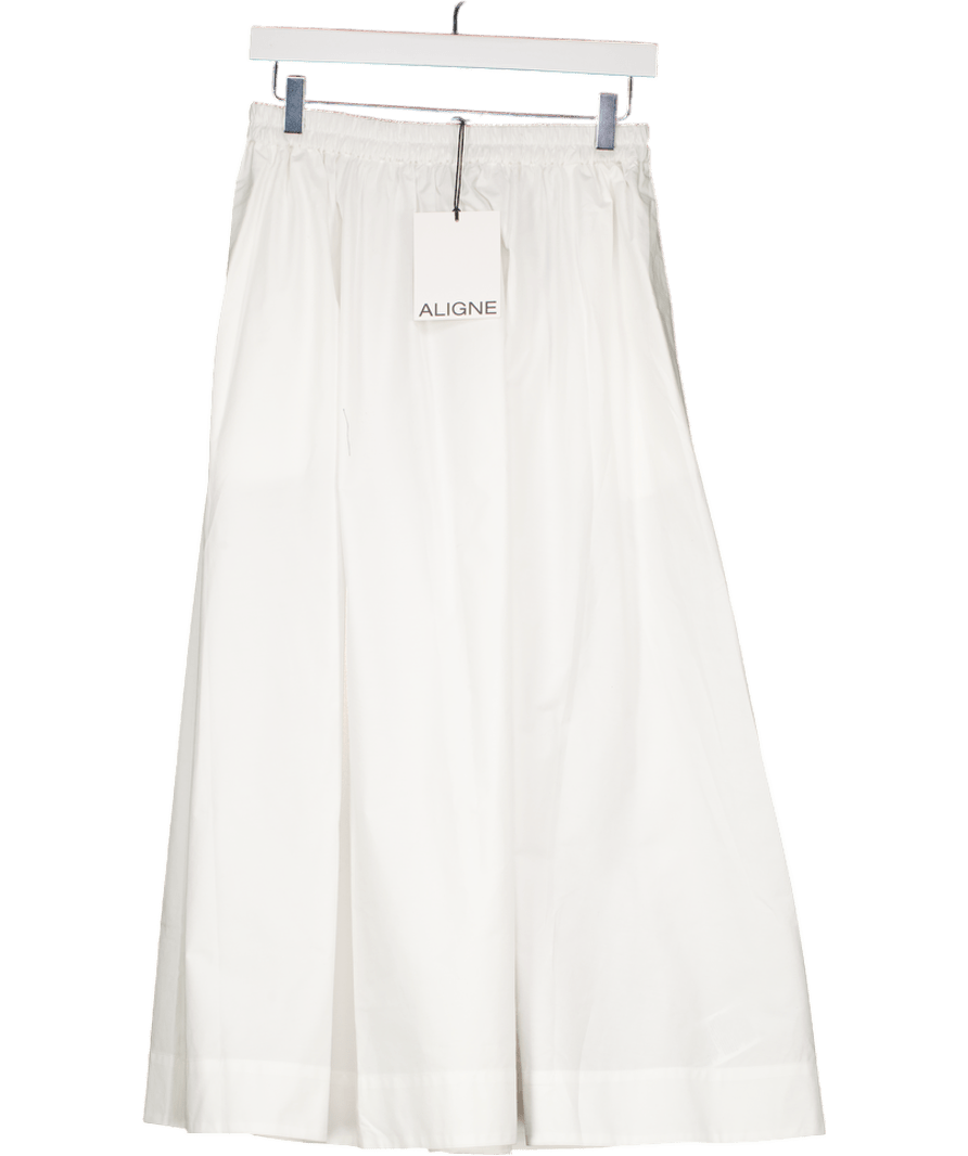 Aligne White Natalie Elasticated Cotton Midi Skirt UK 8 - Reliked