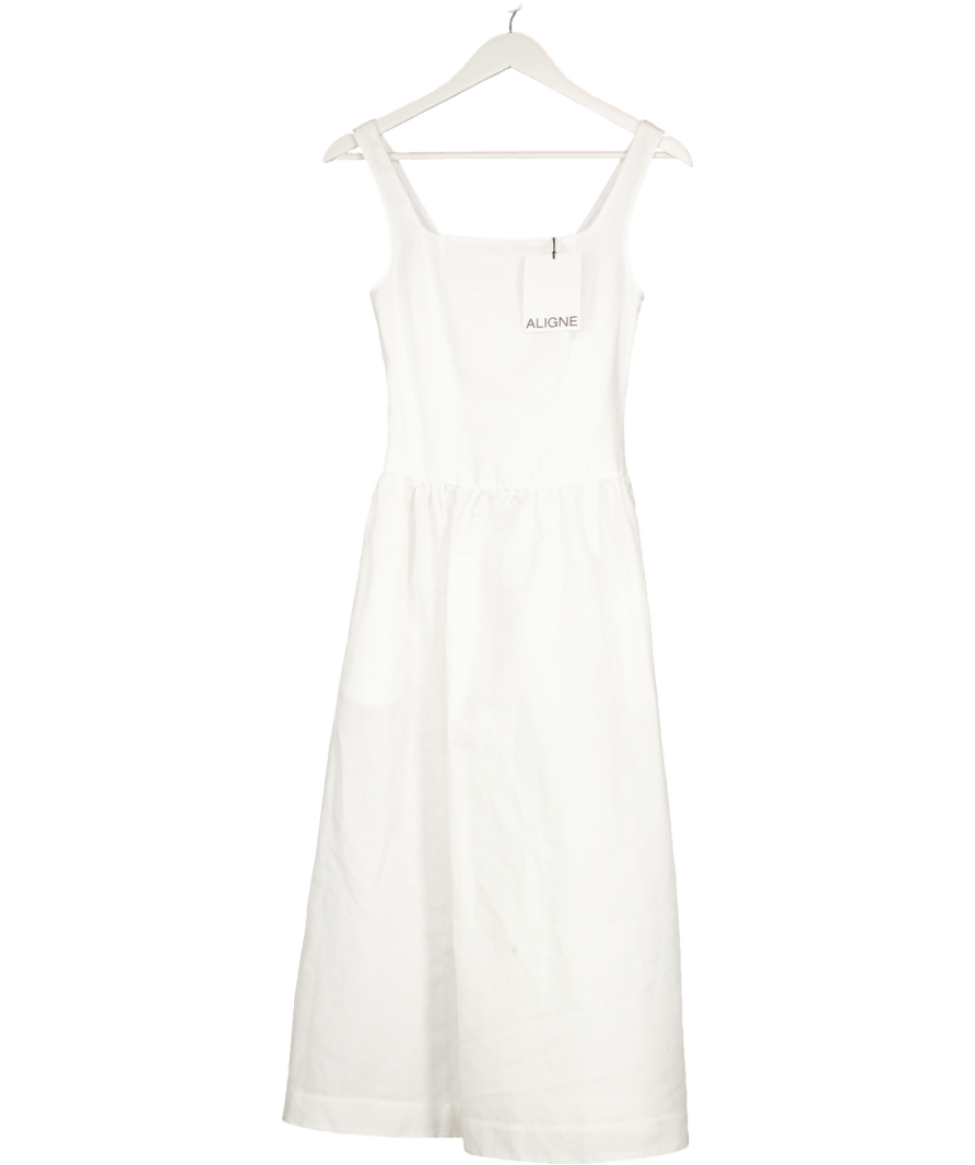 Aligne White Rosia Drop Waist Linen Dress UK 6 - Reliked