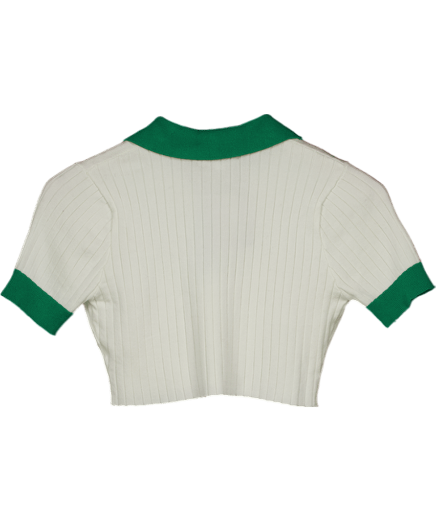 All the Ways White /green Joyce Collar Crop Top UK S - Reliked