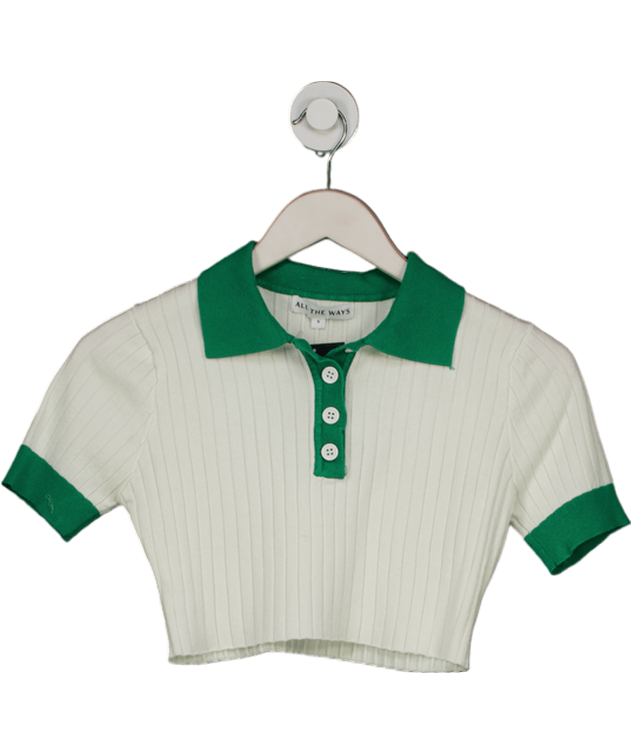 All the Ways White /green Joyce Collar Crop Top UK S - Reliked