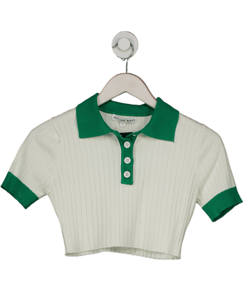 All the Ways White /green Joyce Collar Crop Top UK S - Reliked