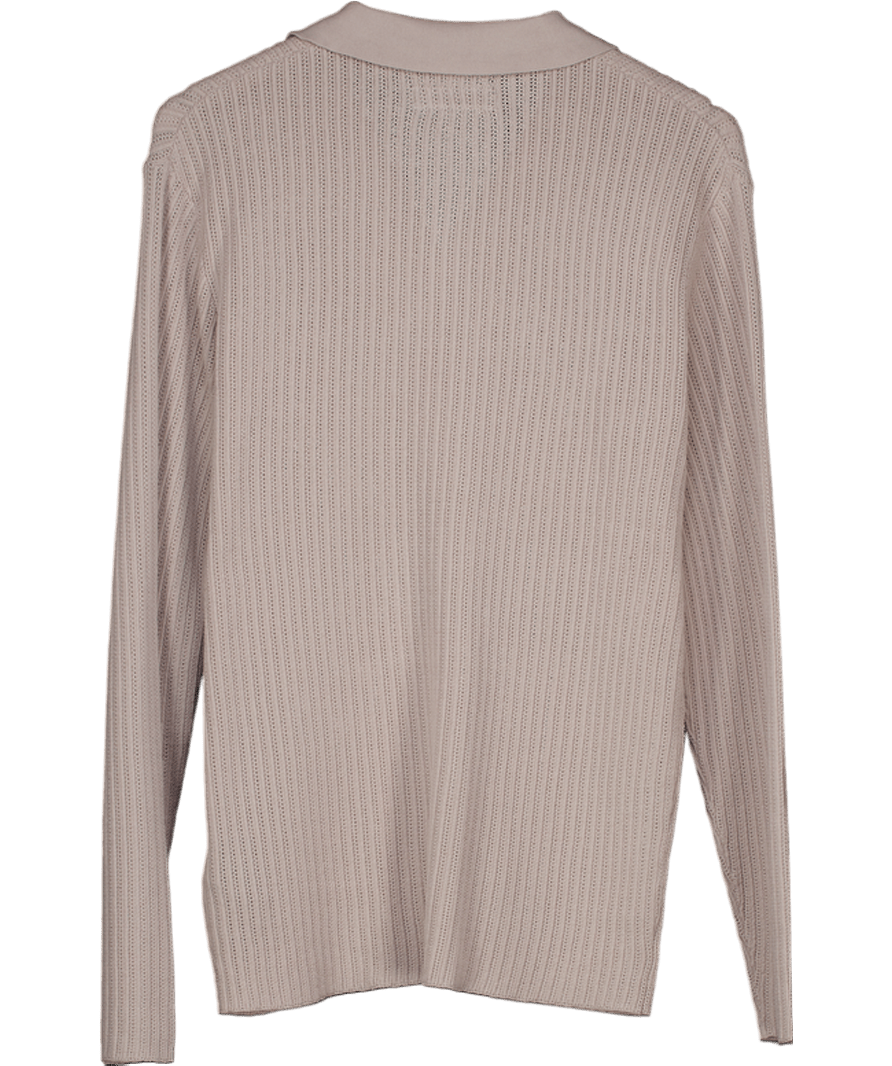 AllSaints Beige Thoma Long Sleeve Knitted Polo Shirt UK M - Reliked