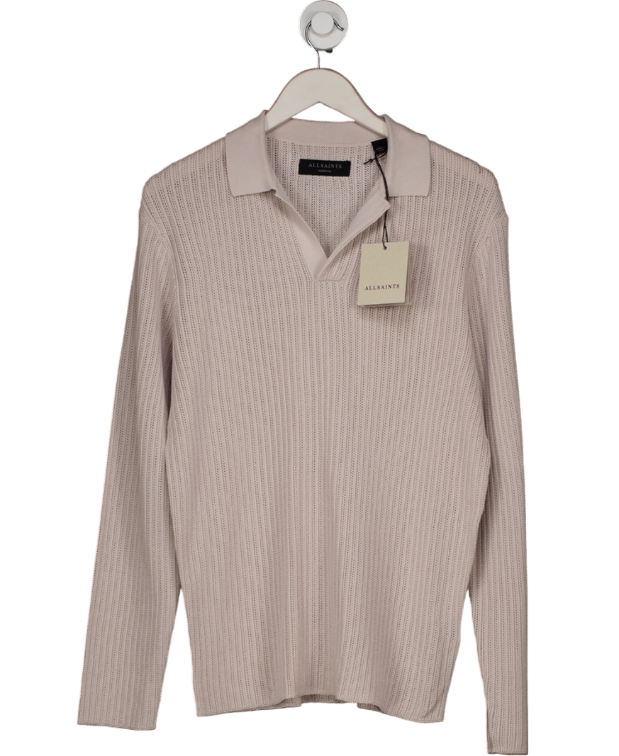 AllSaints Beige Thoma Long Sleeve Knitted Polo Shirt UK M - Reliked