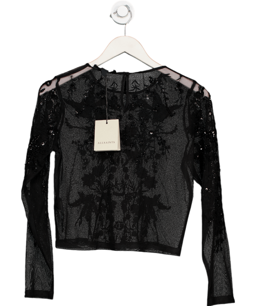 AllSaints Black Greta Slim Fit Embellished Top UK 8 - Reliked