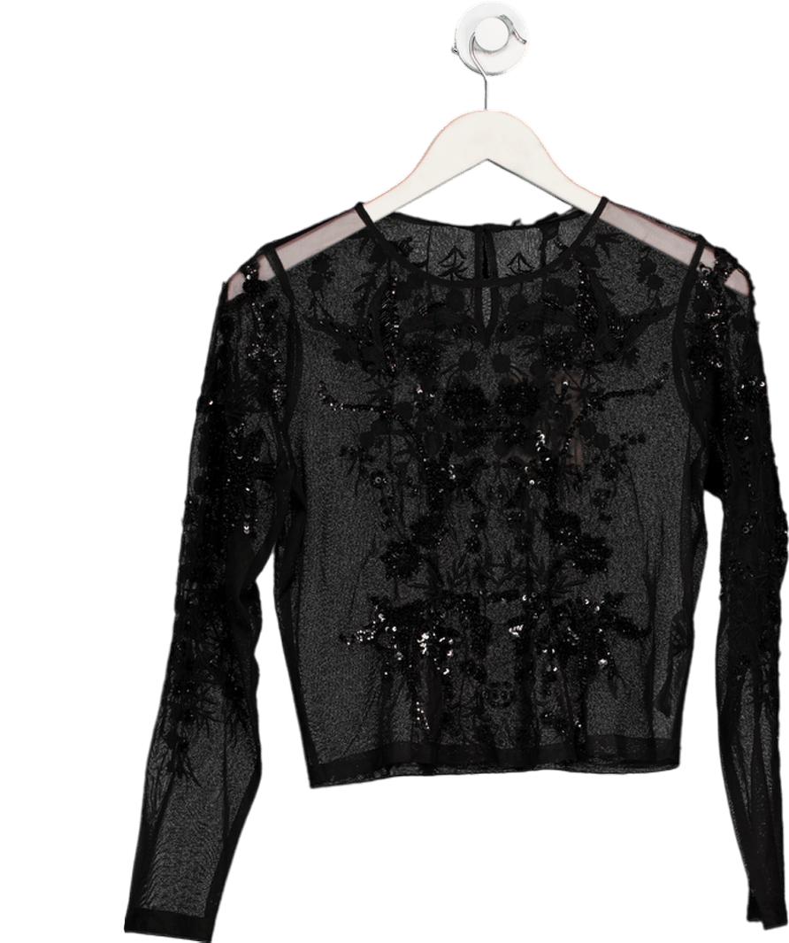 AllSaints Black Greta Slim Fit Embellished Top UK 8 - Reliked