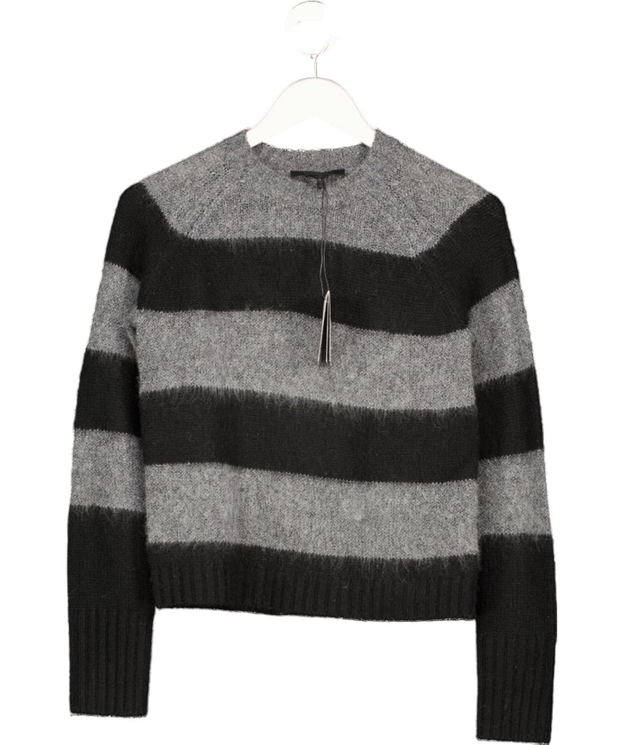 AllSaints Black Lou Sparkle Stripe Wool Blend Jumper, Black/grey UK S - Reliked