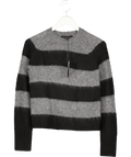AllSaints Black Lou Sparkle Stripe Wool Blend Jumper, Black/grey UK S - Reliked
