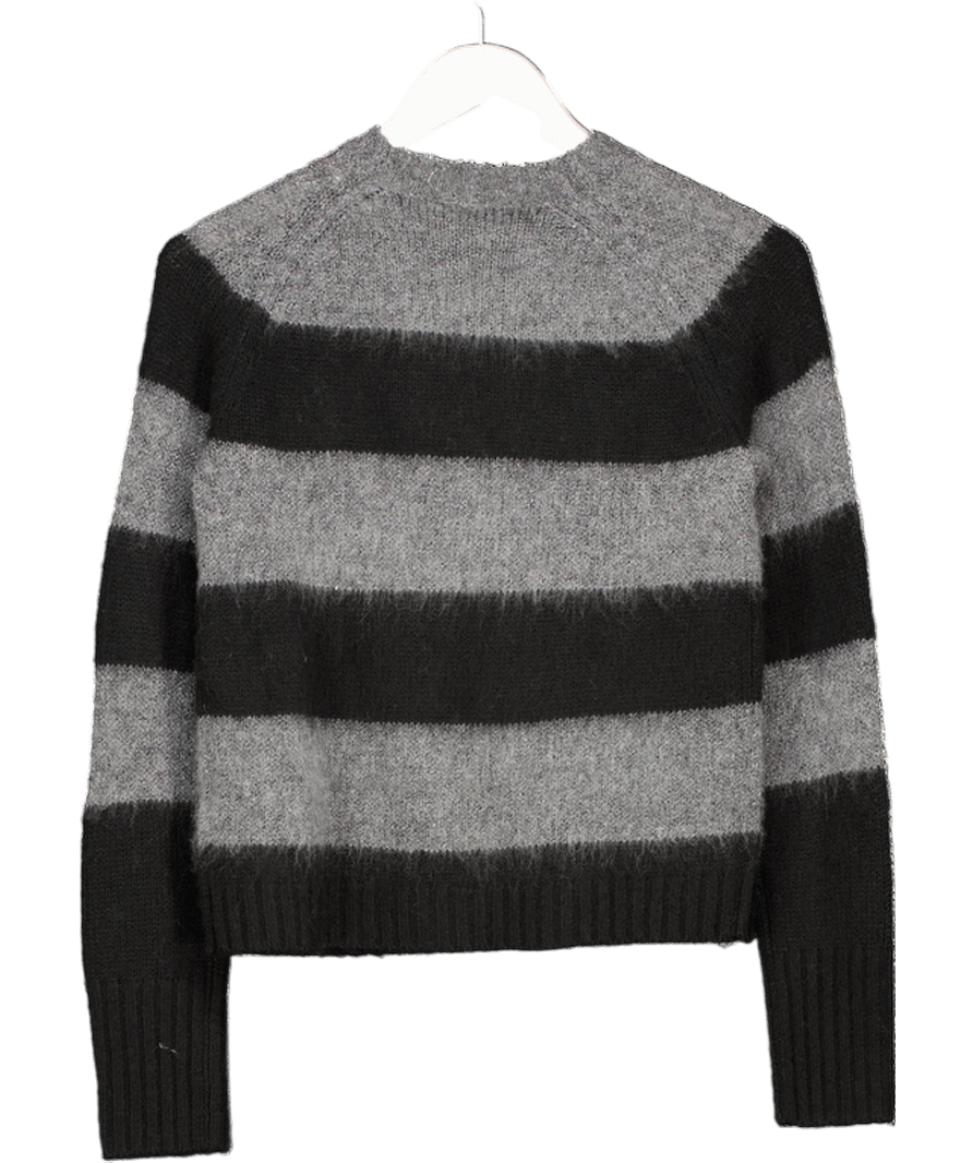 AllSaints Black Lou Sparkle Stripe Wool Blend Jumper, Black/grey UK S - Reliked