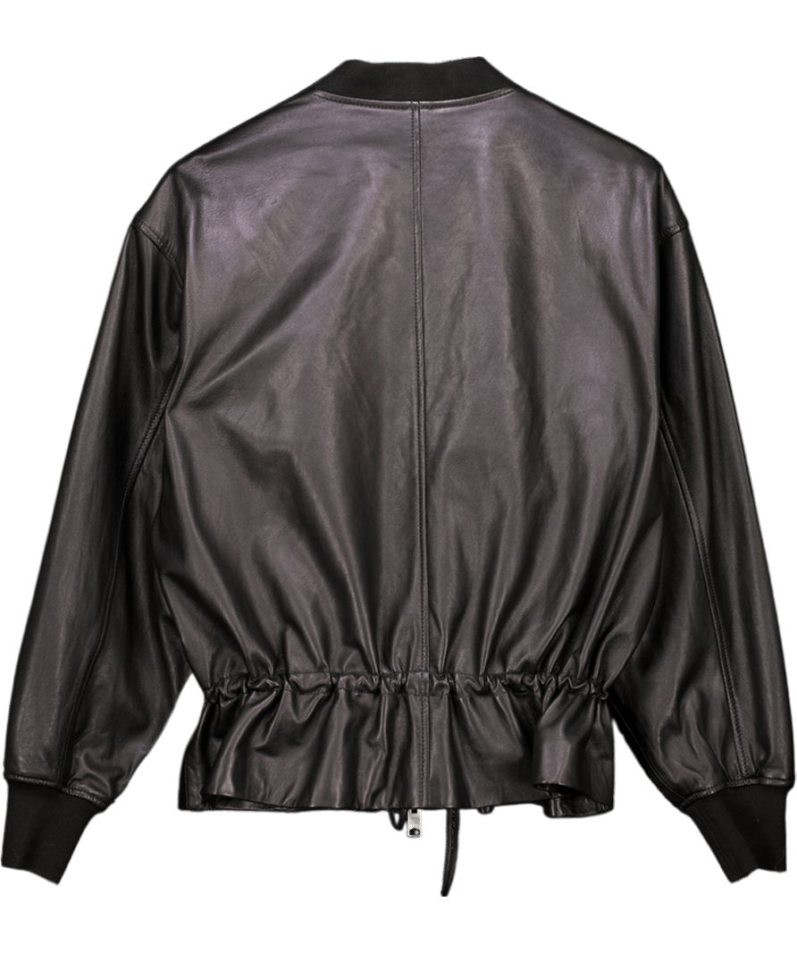 AllSaints Black Sofi Drawstring Butter Soft Leather Bomber Jacket UK 10 - Reliked