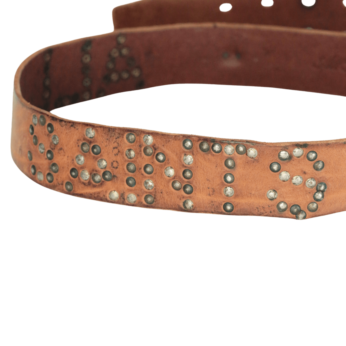 AllSaints Brown Distressed Leather Studded Logo Belt UK S/M - Reliked