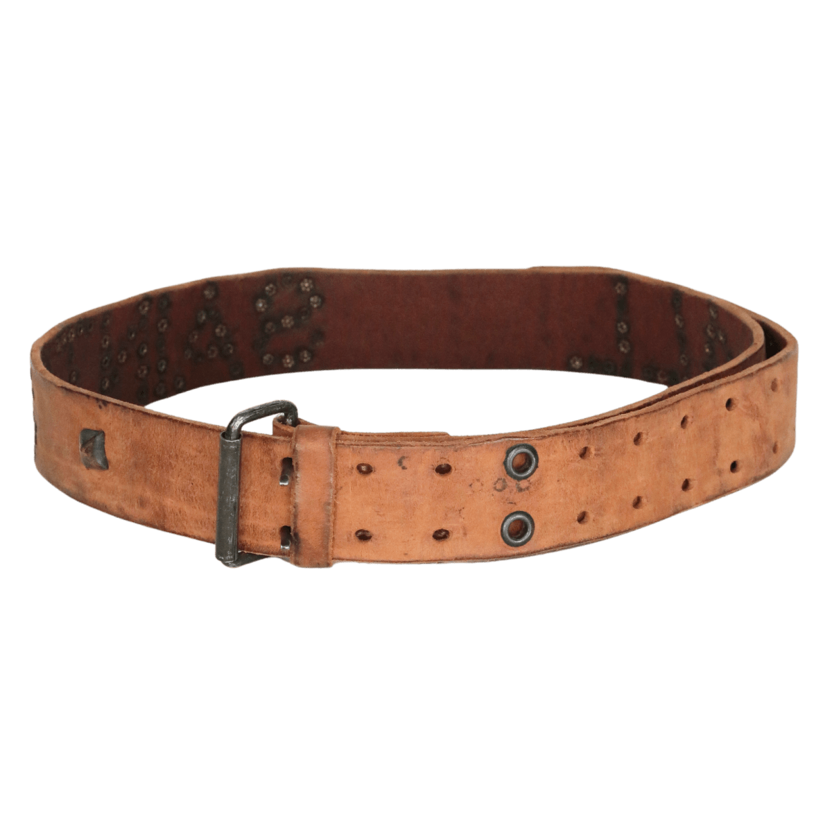 AllSaints Brown Distressed Leather Studded Logo Belt UK S/M - Reliked