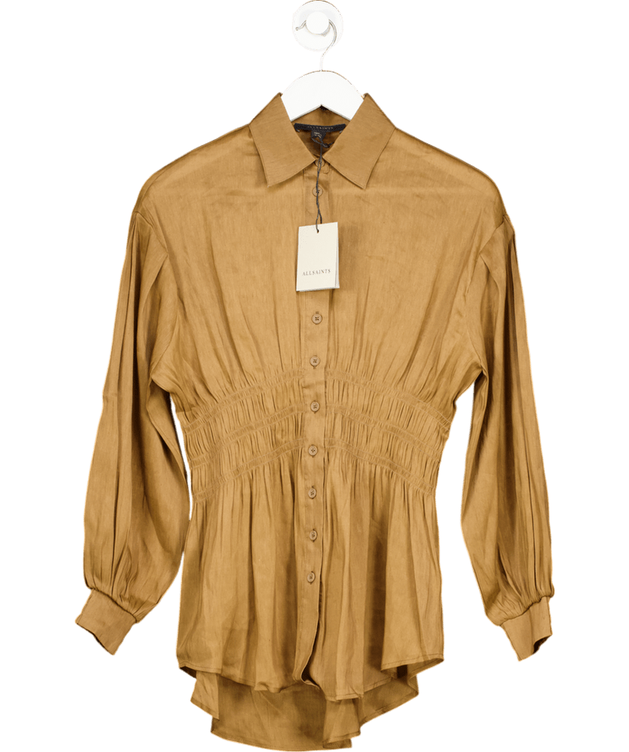 AllSaints Brown Staci Long Sleeve Linen Shirt UK 8 - Reliked