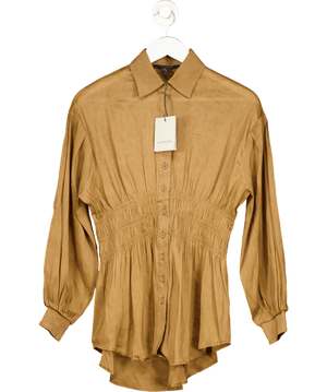 AllSaints Brown Staci Long Sleeve Linen Shirt UK 8
