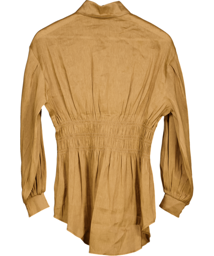 AllSaints Brown Staci Long Sleeve Linen Shirt UK 8 - Reliked