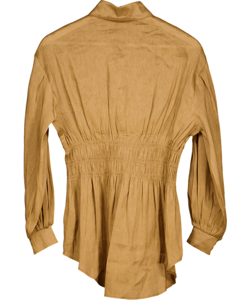 AllSaints Brown Staci Long Sleeve Linen Shirt UK 8 - Reliked