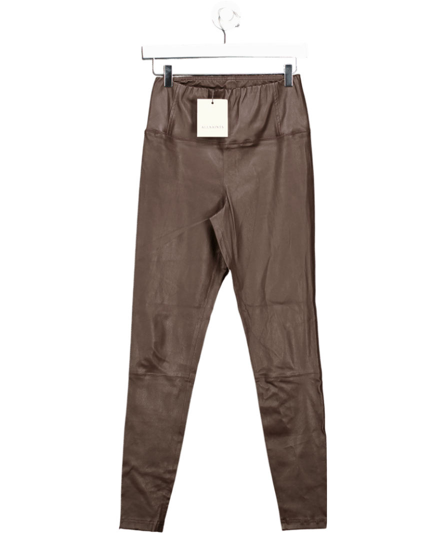 AllSaints Chocolate Brown Cora High - rise Real Stretch Leather Legging UK 10 - Reliked
