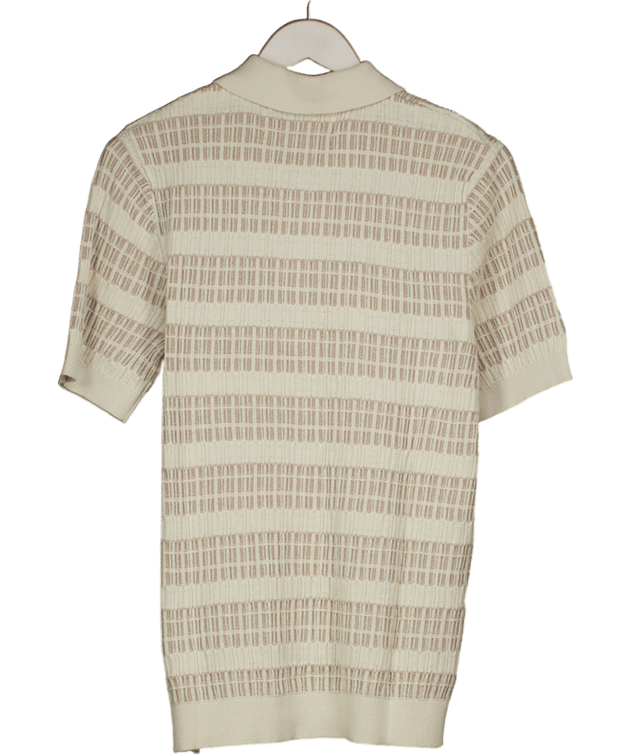 AllSaints Cream Slim Fit Knitted Stripe Shirt UK S - Reliked