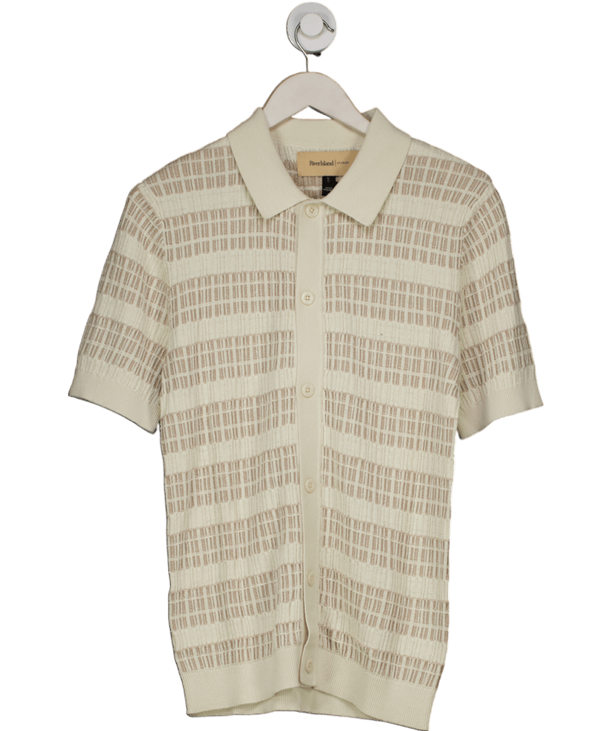 AllSaints Cream Slim Fit Knitted Stripe Shirt UK S - Reliked