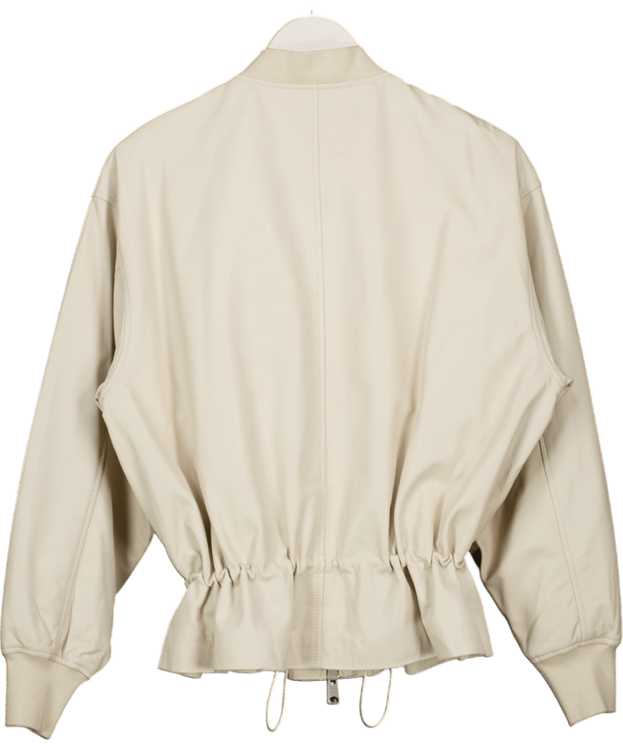 AllSaints Cream Sofi Drawstring Butter Soft Leather Bomber Jacket UK 10 - Reliked