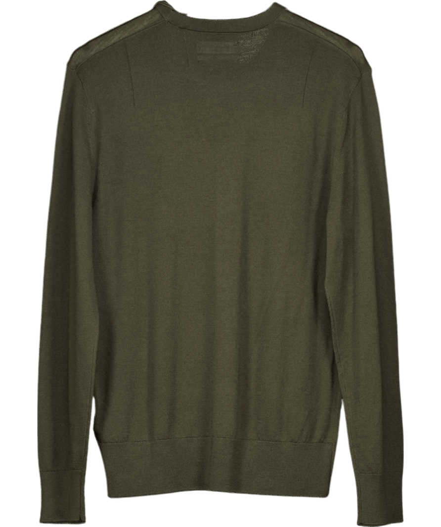 AllSaints Green Mode 100% Merino Wool Crew Neck Ramskull Slim Fit Jumper UK L - Reliked