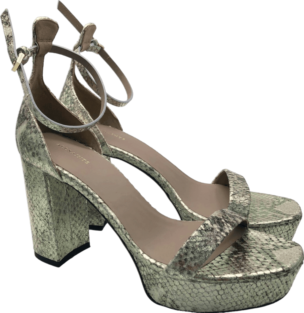 AllSaints Metallic Gold Ziggy Snake Platform Sandals EU 40 UK 7 - Reliked