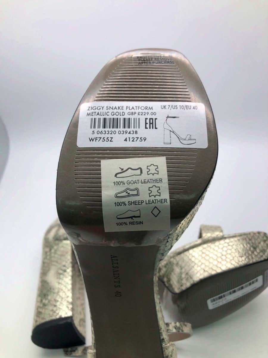 AllSaints Metallic Gold Ziggy Snake Platform Sandals EU 40 UK 7 - Reliked