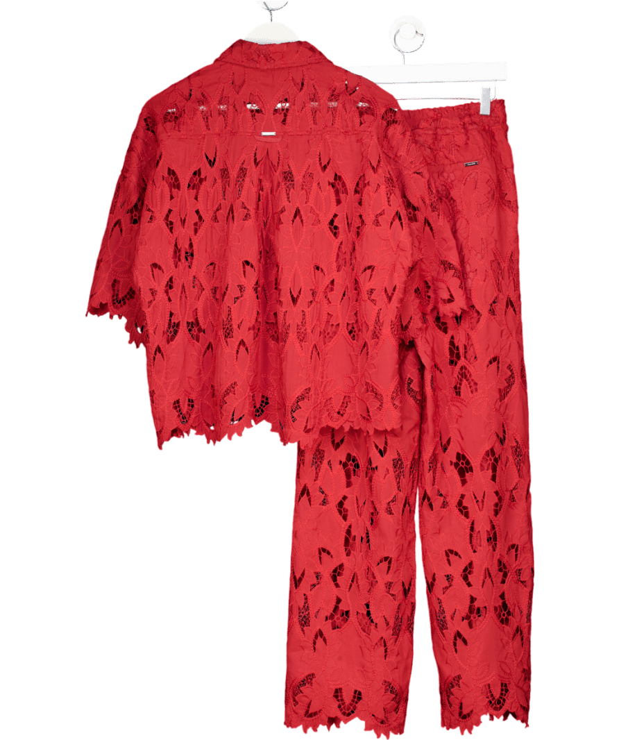 AllSaints Red 2 - Piece Charli Relaxed Fit Embroidered Shirt And Straight Leg Trouser Set UK 6 - Reliked