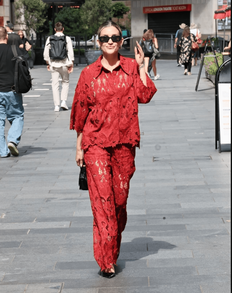 AllSaints Red 2 - Piece Charli Relaxed Fit Embroidered Shirt And Straight Leg Trouser Set UK 6 - Reliked