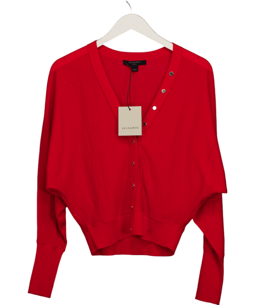 AllSaints Red Honor Merino Wool Cardigan UK S - Reliked