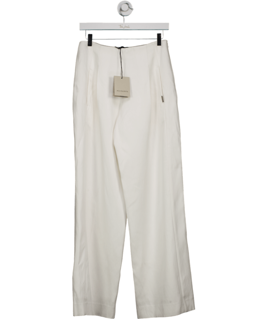 AllSaints White Bonnie Tailored Wide - leg Linen Blend Trousers UK 6 - Reliked