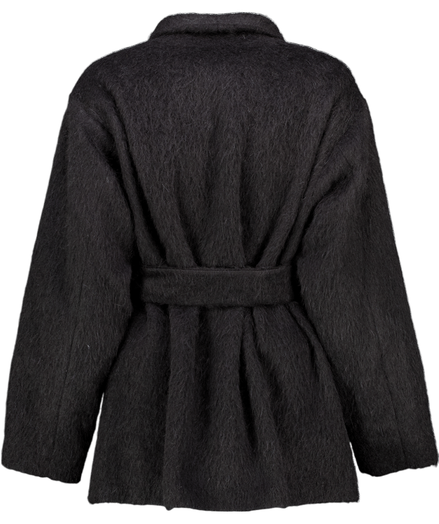 almada label Black Vrigin Wool / Alpaca Brushed Noorie Coat UK XS - Reliked