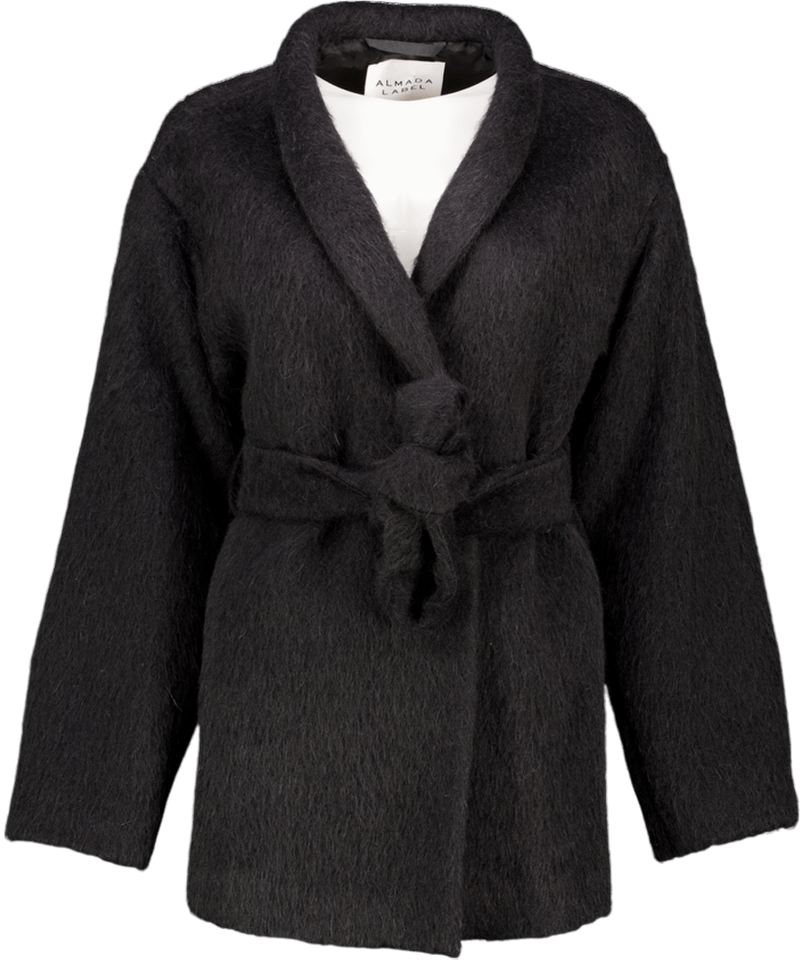 almada label Black Vrigin Wool / Alpaca Brushed Noorie Coat UK XS - Reliked