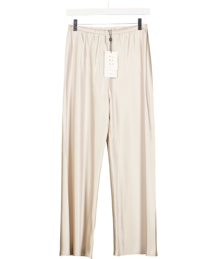 almada label Cream Bias - cut Wide - leg Satin Trousers UK XS - Reliked