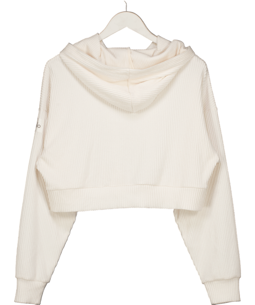 alo yoga Cream Ribbed Muse Hoodie UK S - Reliked