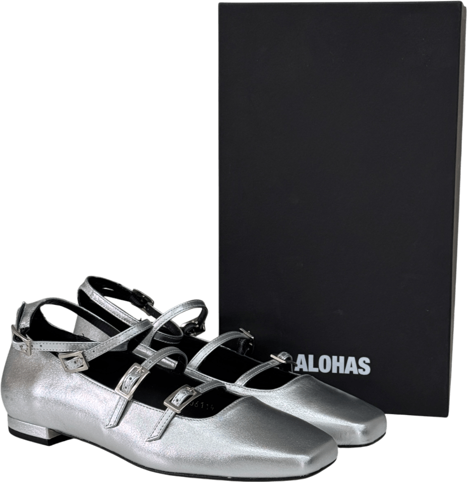 alohas Metallic Strappy Luke Ballet Flats Silver UK 6 EU 39 👠 - Reliked