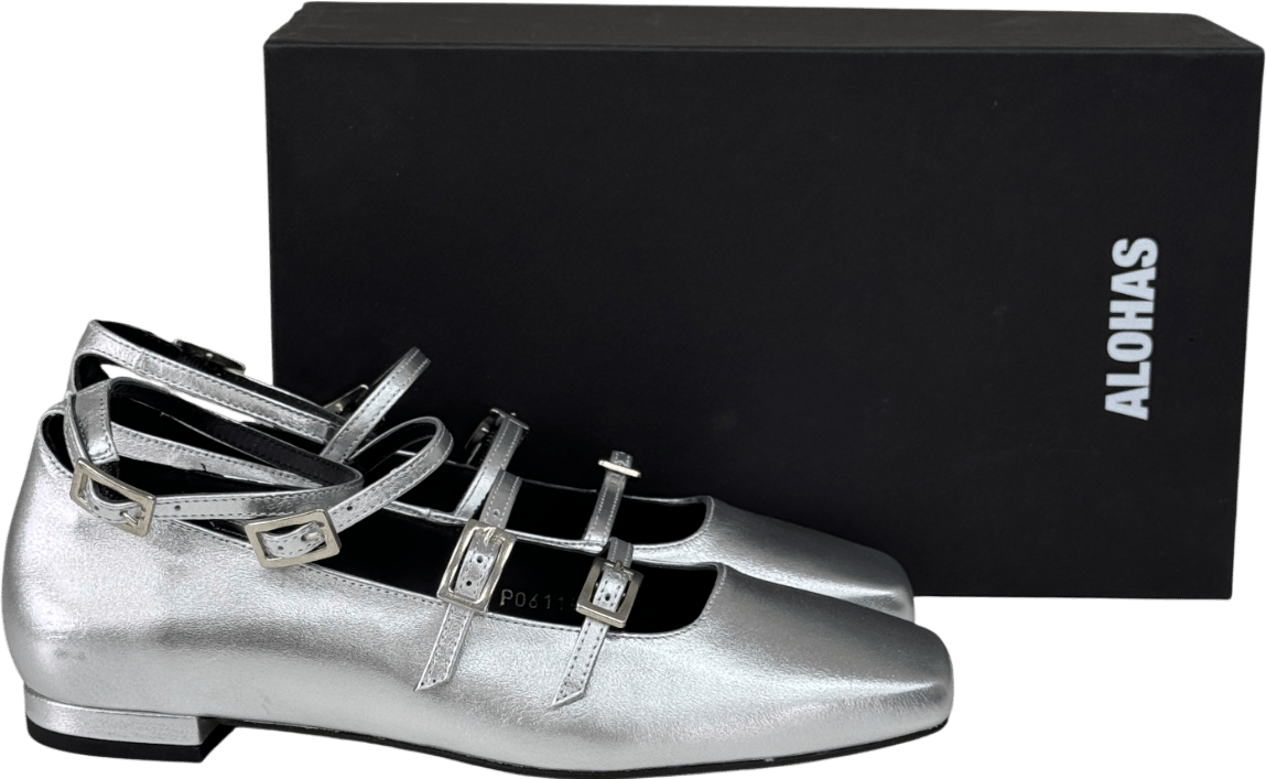 alohas Metallic Strappy Luke Ballet Flats Silver UK 6 EU 39 👠 - Reliked