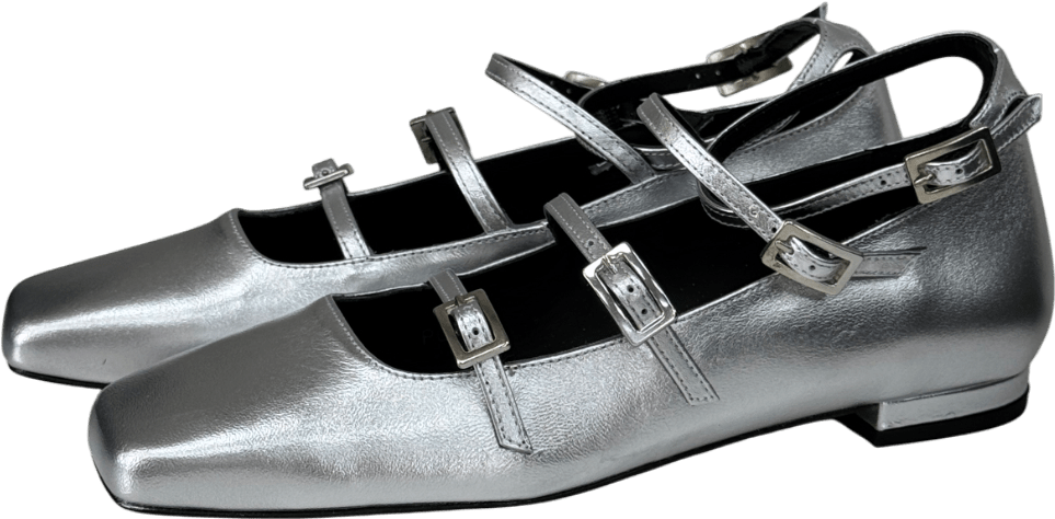 alohas Metallic Strappy Luke Ballet Flats Silver UK 6 EU 39 👠 - Reliked