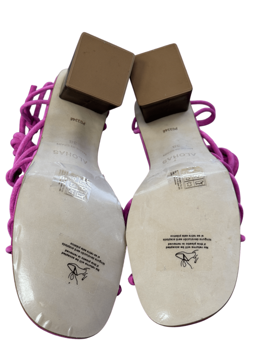 alohas Pink Suede Strappy Block Heel Sandals UK 5 EU 38 👠 - Reliked