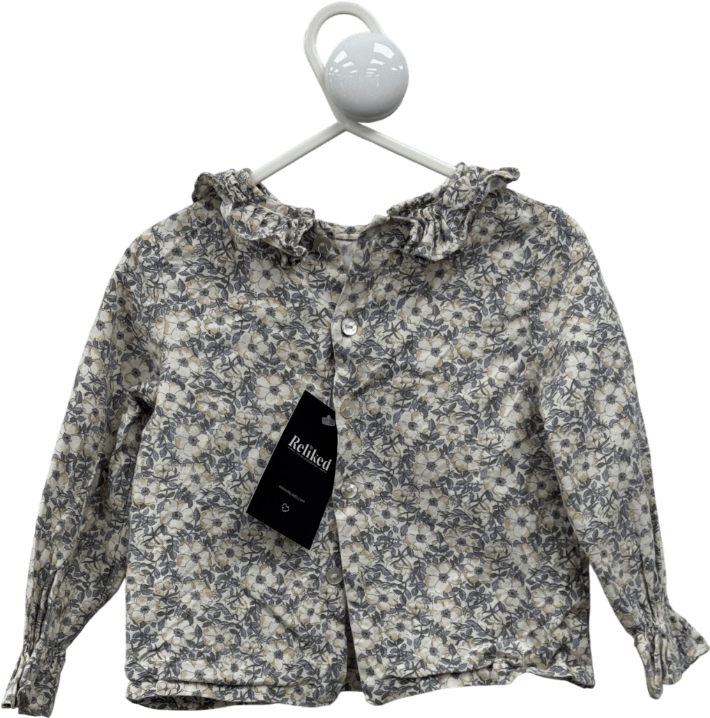 AMAIA KIDS Grey Floral Ruffle Collar Blouse 3 Years - Reliked