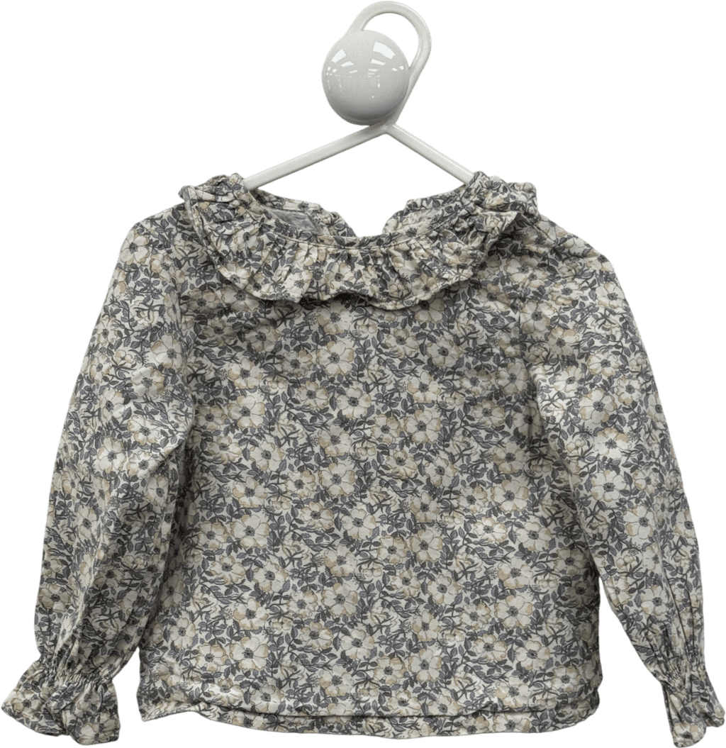 AMAIA KIDS Grey Floral Ruffle Collar Blouse 3 Years - Reliked