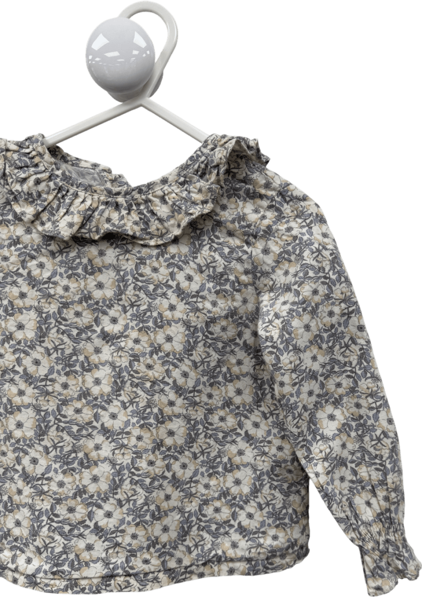 AMAIA KIDS Grey Floral Ruffle Collar Blouse 3 Years - Reliked