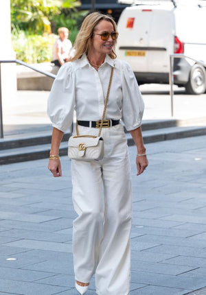 ZARA White Denim Puff Sleeve Shirt UK XS
