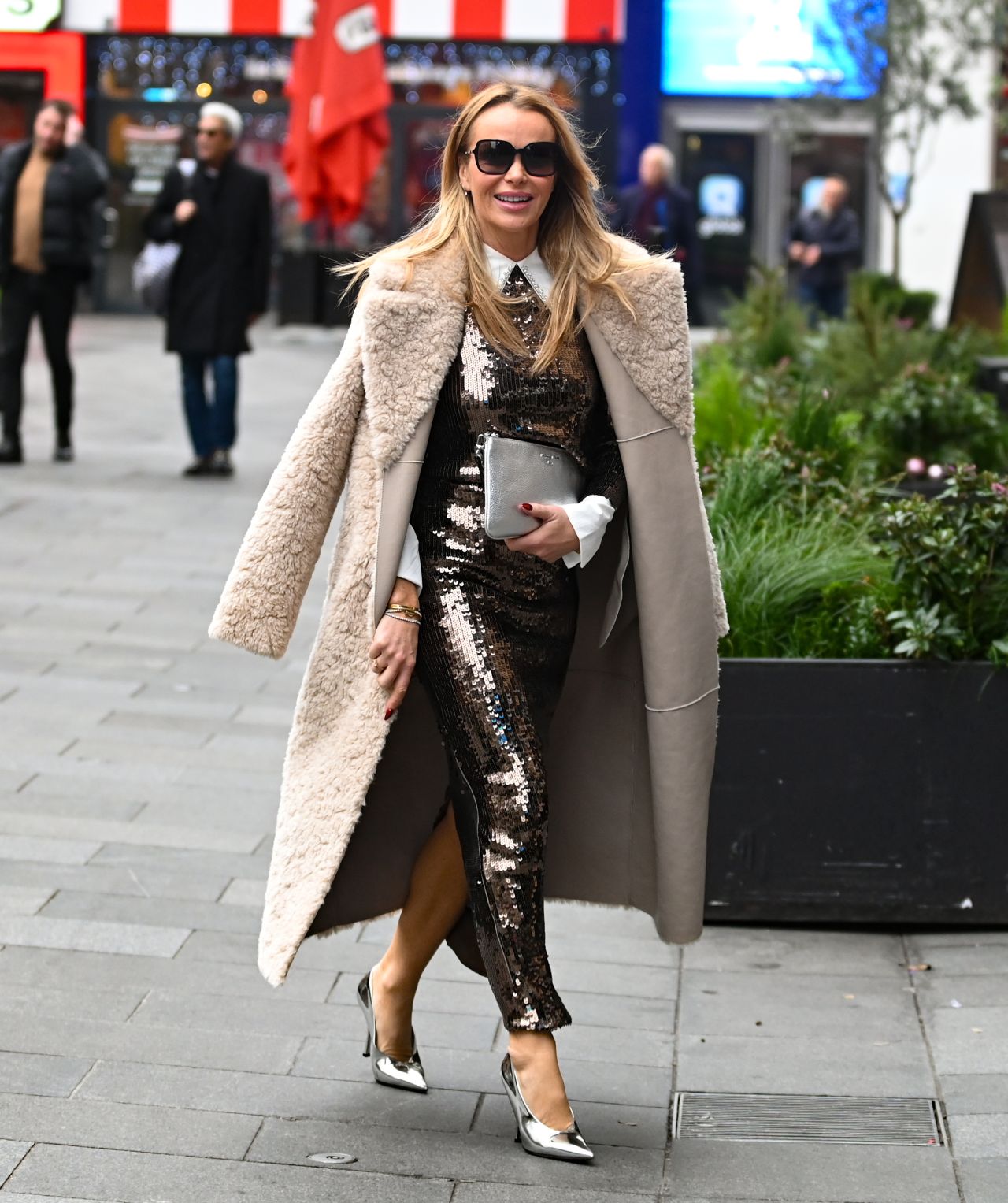 Karen Millen Brown Sequin Woven Long Sleeve Crop Top UK 8