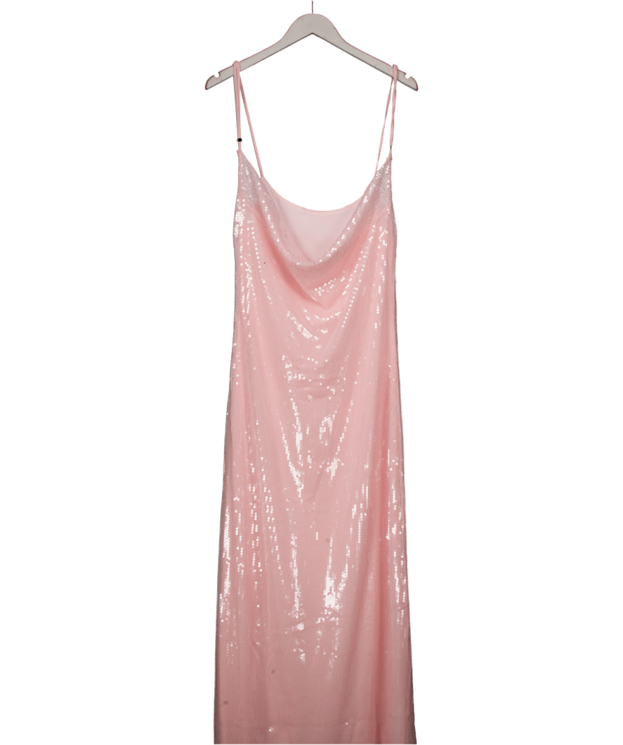 Amazon Baby Pink Sequin Cowl Neck Maxi Dress UK M - Reliked