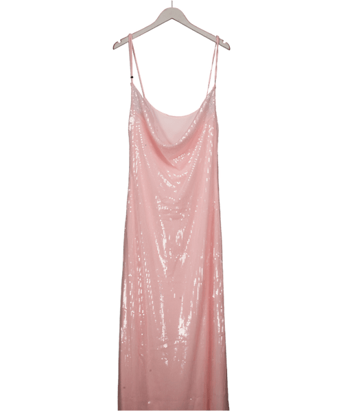 Amazon Baby Pink Sequin Cowl Neck Maxi Dress UK M - Reliked