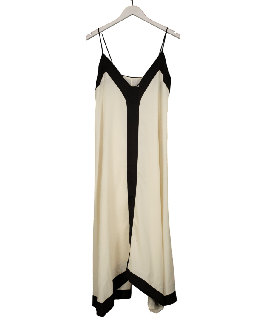 AMAZON Cream & Black Contrast Tim Hankerchief Hem Midi Dress UK S - Reliked