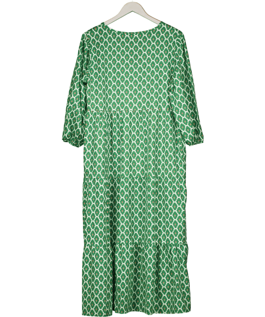 Amazon Green Satin Tiered Midi Dress UK XL - Reliked